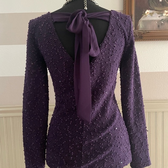 Elegant Purple Sequin Long Sleeve Top - Picture 2 of 8